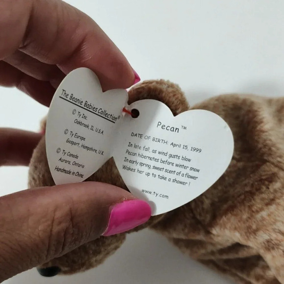 Vintage 1999 Ty Beanie Babies Pecan Bear Plush Stuffed Animal Brown Hang Tag - Picture 8 of 9